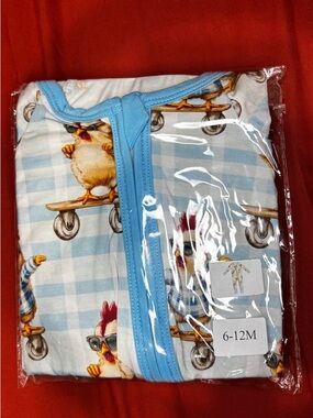 Bamboo Pajamas with Skateboard Chick Print - Light Blue - 6-12M